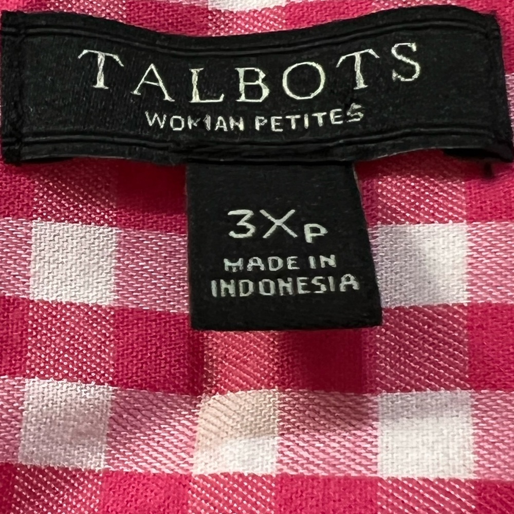 Talbots Pink Gingham Button Down Top Size 3x Women - image 2